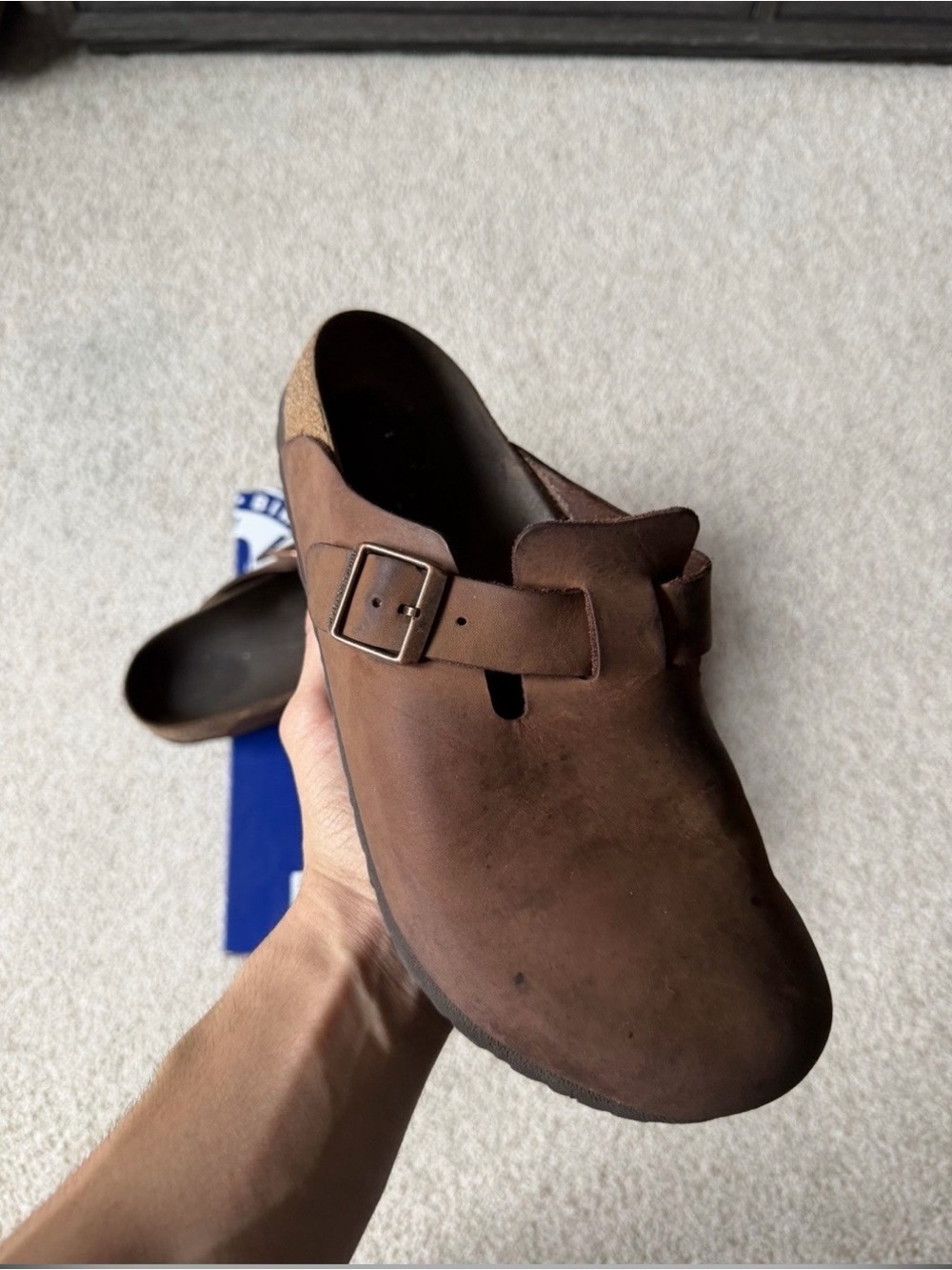 Birkenstock Brown Leather Slip-On Clog with Buckle